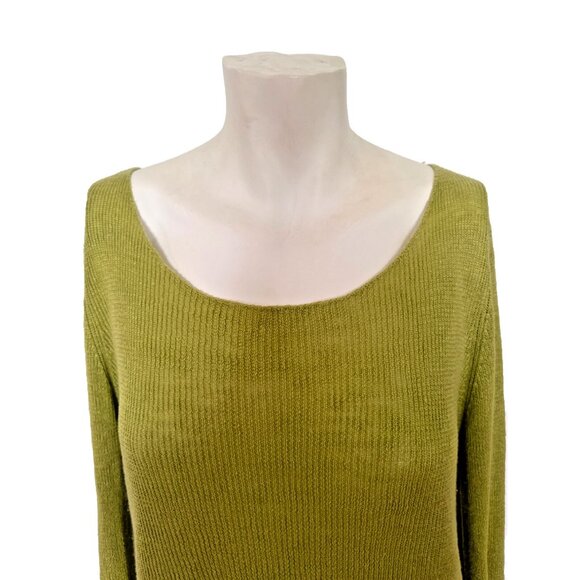 🖤EILEEN FISHER womens L Green 100% Linen Pullover Sweater Quiet Luxury Preppy - Picture 2 of 6